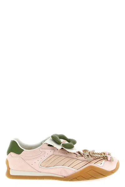Fendi Wave Pulse Suede Sneakers With Satin Inserts In Pink