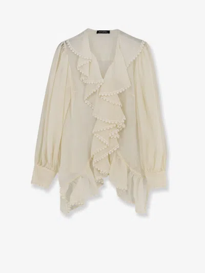 Actualee Ruffled Embroidered-trim Shirt In Multi