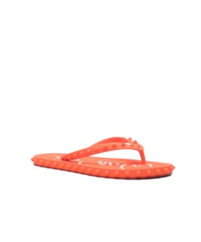 Christian Louboutin Loubi Donna Spike Red Sole Flip Flops In Orange
