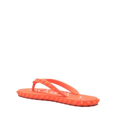 Christian Louboutin Loubi Donna Spike Red Sole Flip Flops In Orange