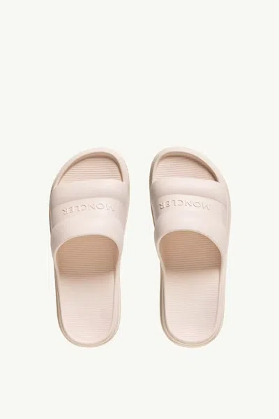 Moncler Platform Logo Slides Open Toe Rubber Sole In White