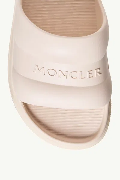 Moncler Platform Logo Slides Open Toe Rubber Sole In White