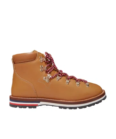 Moncler Blanche Shearling-lined Leather Ankle Boots In Brown
