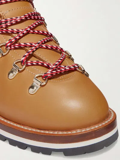 Moncler Blanche Shearling-lined Leather Ankle Boots In Brown