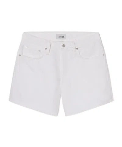 Agolde Five-pocket Denim Shorts In White