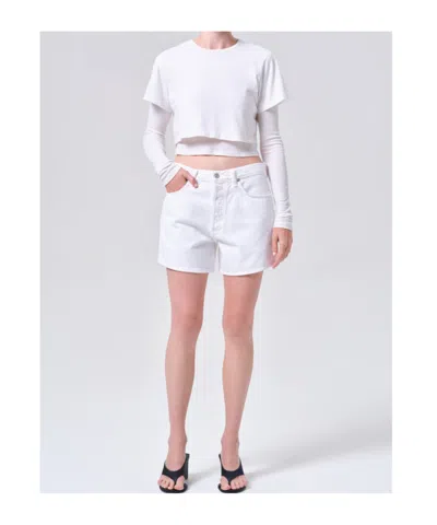 Agolde Five-pocket Denim Shorts In White