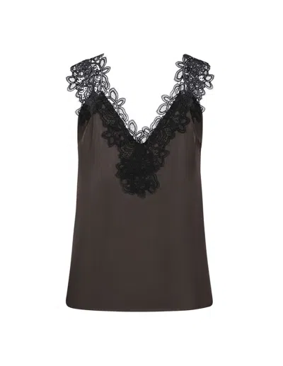 Rohe Róhe V-neck Lace Top In Brown
