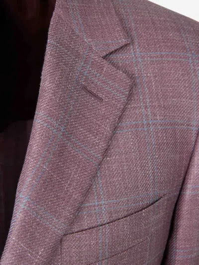 Canali Check-pattern Blazer In Purple