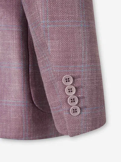 Canali Check-pattern Blazer In Purple