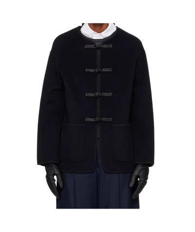 Rohe Mandarin Double-faced Wool Jacket Navy In Blue