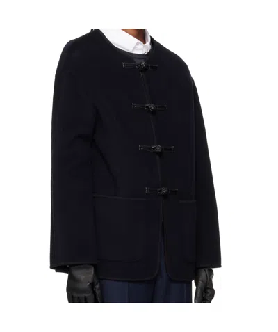 Rohe Mandarin Double-faced Wool Jacket Navy In Blue