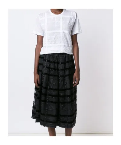 Comme Des Garçons White Checks Crew Neck Top In White