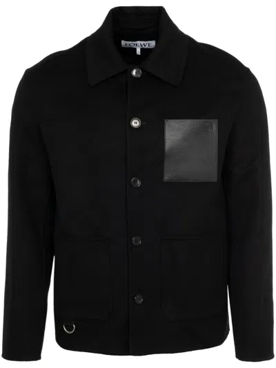 Loewe Mens Black Workwear Leather-pocket Wool And Cashmere Jacket In Black