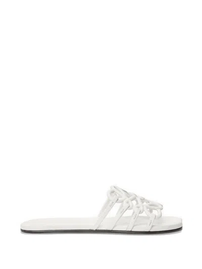 Loewe Petal Anagram Metallic Leather Slide Sandals In Silver