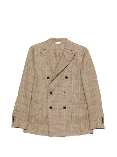 Boglioli Check-pattern Double-breasted Blazer In Brown