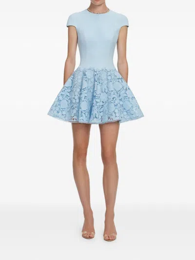 Self-portrait Womens Self Portrait Cap-sleeve Crepe And Lace Mini Dress In Blue