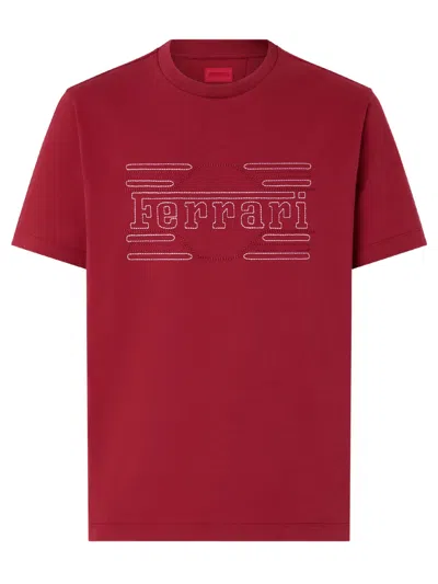Ferrari Cotton T-shirt With Embroidery In Red