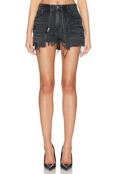 Alexander Wang Denim X  Distressed Double Layer Denim Skort In Black