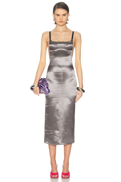 Attico Open-back Satin Midi Dress In Brown