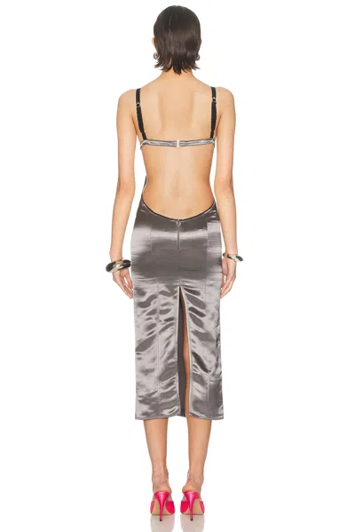 Attico Open-back Satin Midi Dress In Brown