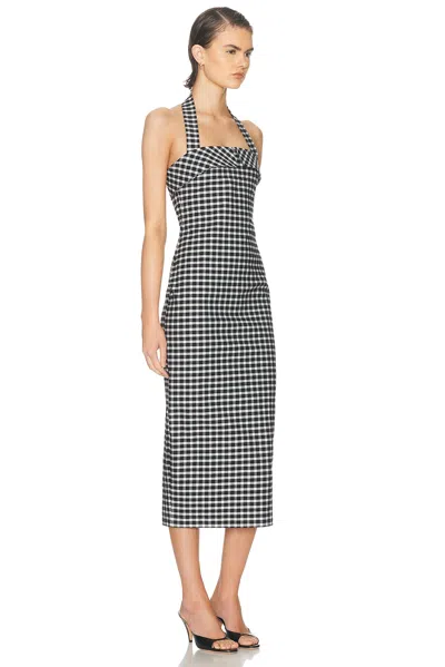 Posse Chiara Checked Cotton-blend Halterneck Midi Dress In Blue