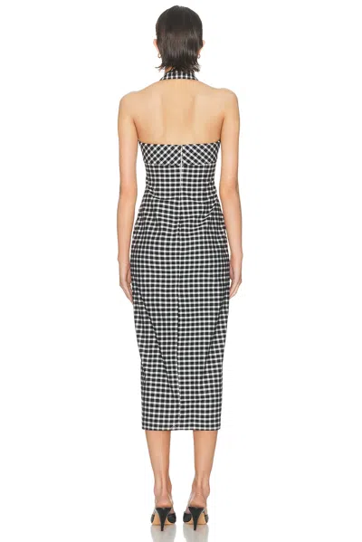 Posse Chiara Checked Cotton-blend Halterneck Midi Dress In Blue