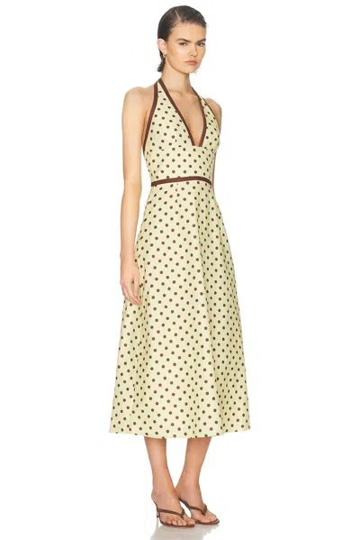 Posse Bowie Polka-dot Linen And Cotton-blend Halterneck Midi Dress In Yellow