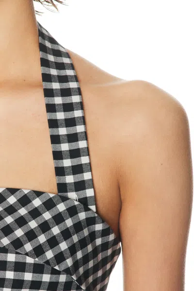 Posse Chiara Checked Cotton-blend Halterneck Midi Dress In Blue