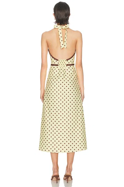 Posse Bowie Polka-dot Linen And Cotton-blend Halterneck Midi Dress In Yellow