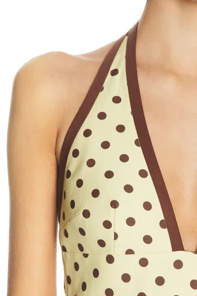 Posse Bowie Polka-dot Linen And Cotton-blend Halterneck Midi Dress In Yellow