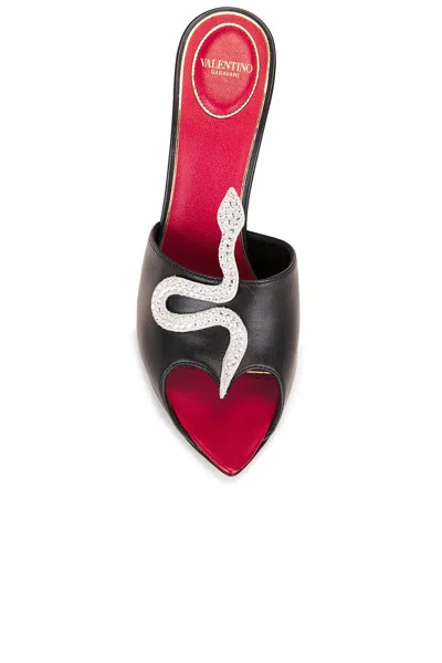 Valentino Garavani 105mm Strass Snake Leather Mule Pumps In Black