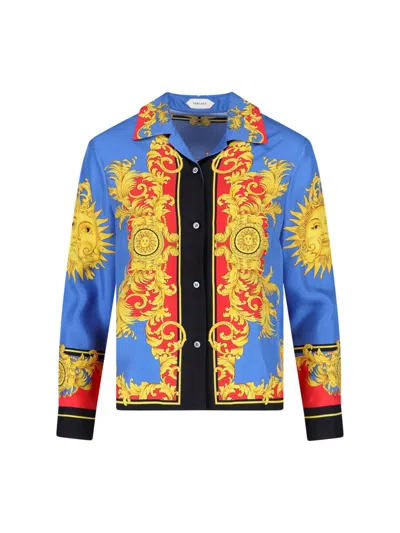 Versace Barocco Print Silk Twill Bowling Shirt In Multi