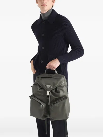 Prada Re-nylon And Leather Backpack In Gray