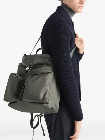 Prada Re-nylon And Leather Backpack In Gray