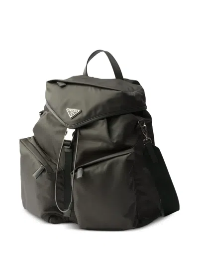 Prada Re-nylon And Leather Backpack In Gray
