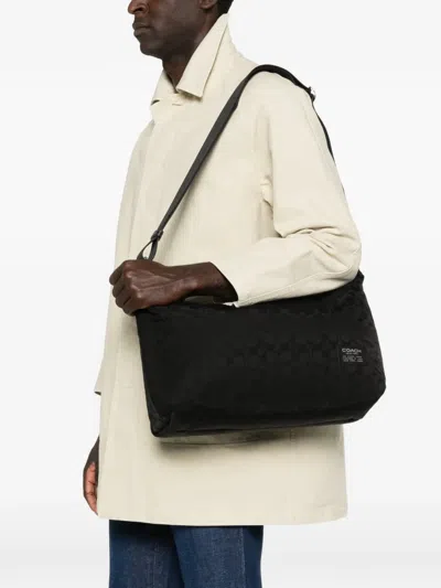 Coach Pattern Key-charm Shoulder Bag In Black