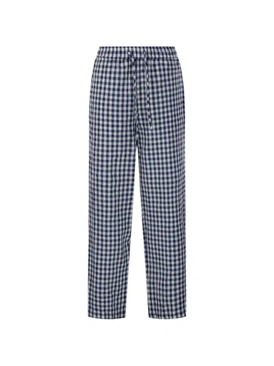 Dunst Checked Drawstring Trousers In Blue