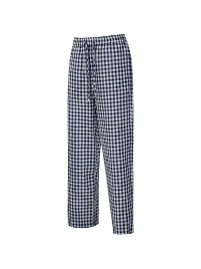 Dunst Checked Drawstring Trousers In Blue