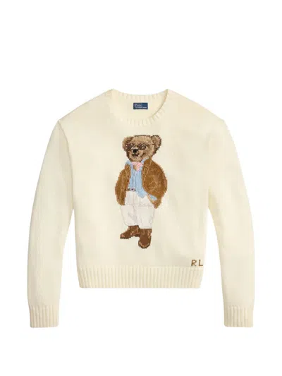 Polo Ralph Lauren Cotton Bear Long Sleeve Crew Neck In White