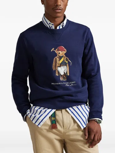 Polo Ralph Lauren Long Sleeve Fleece Society Bear Crewneck Sweatshirt In Multi
