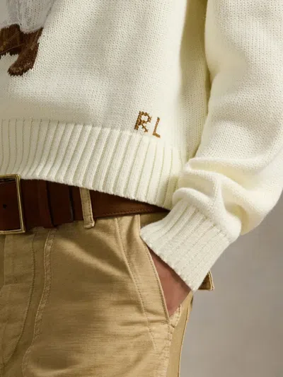 Polo Ralph Lauren Cotton Bear Long Sleeve Crew Neck In White