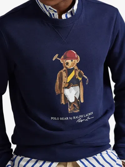 Polo Ralph Lauren Long Sleeve Fleece Society Bear Crewneck Sweatshirt In Multi