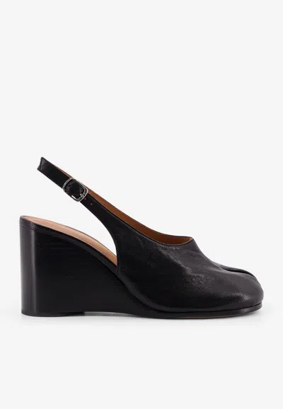 Maison Margiela Womens Black Tabi Leather Slingback Wedges Eur 36 / 3 Uk