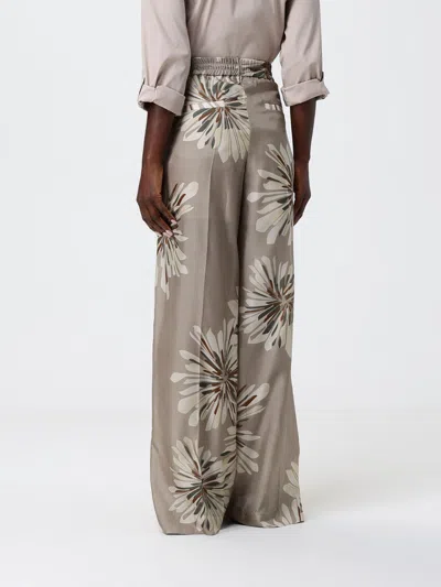 Brunello Cucinelli Elegant Silk Trousers With Stamped Floral Design In Brown