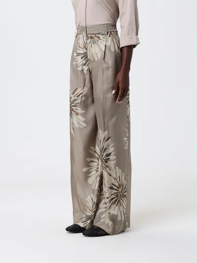 Brunello Cucinelli Elegant Silk Trousers With Stamped Floral Design In Brown