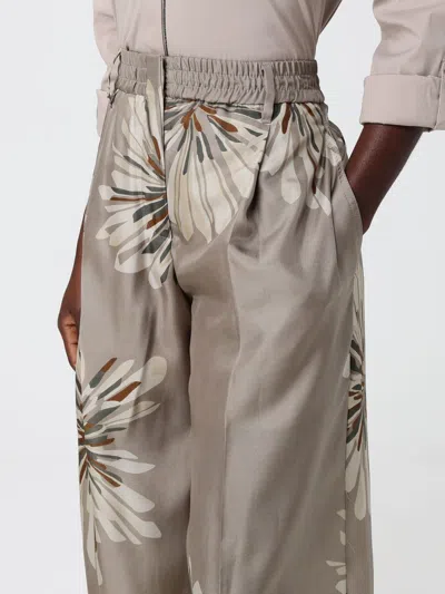 Brunello Cucinelli Elegant Silk Trousers With Stamped Floral Design In Brown