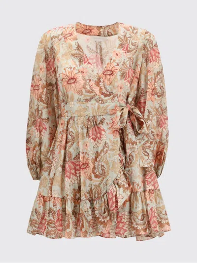 Zimmermann Daylight Mini Wrap Frill Dress Stamp Floral Sage In Brown