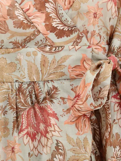 Zimmermann Daylight Mini Wrap Frill Dress Stamp Floral Sage In Brown