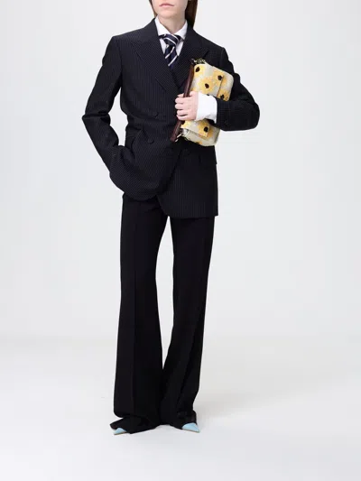 Fendi Women Blue Double-breasted Jacket With Peak Revers And Pinstripe Motif In Wool Blend Woman In Blue