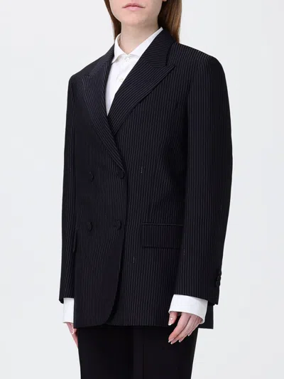 Fendi Women Blue Double-breasted Jacket With Peak Revers And Pinstripe Motif In Wool Blend Woman In Blue
